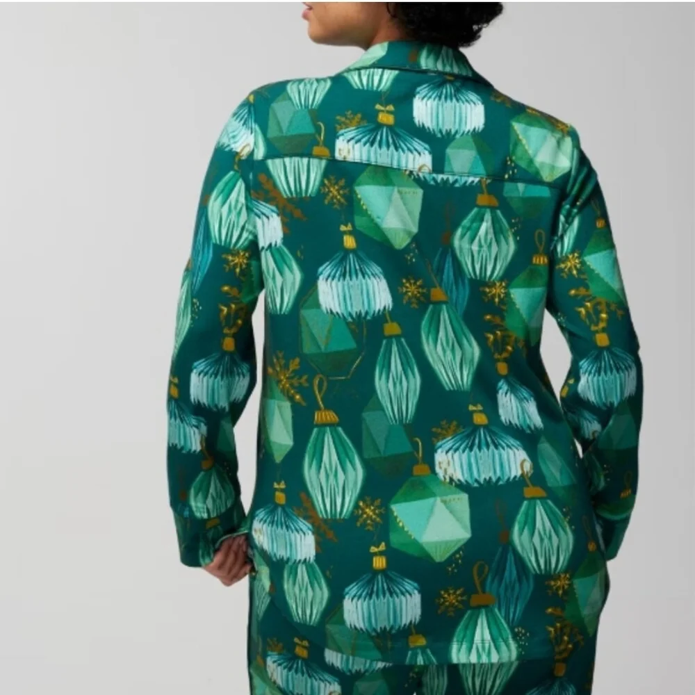 Soma Women's Pajama Top 2XL Green Printed Button Down Long Sleeve Sleepwear - Picture 2 of 2